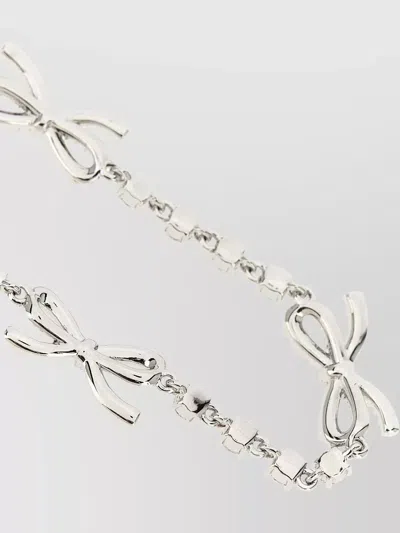 Self-portrait Crystal Bow Charm Necklace Adjustable Chain In Metallic