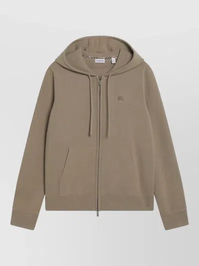 Burberry Hooded Zip Sweatshirt Cashmere Blend In Brown