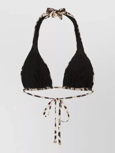Dolce & Gabbana Animal Print Halter Bikini Top Bow Detail In Brown
