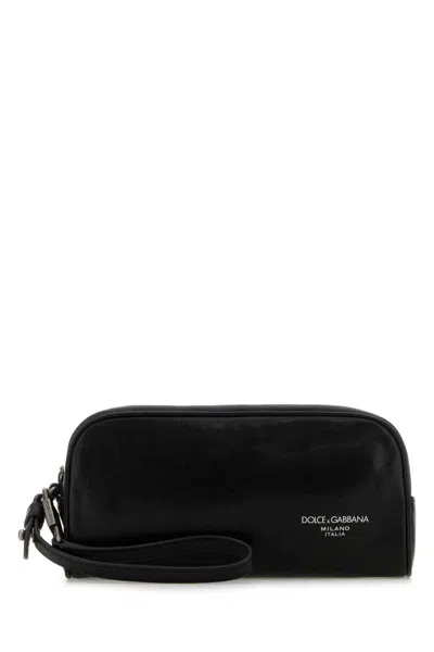 Dolce & Gabbana Leather Beauty Case Travel Wrist Strap In Black