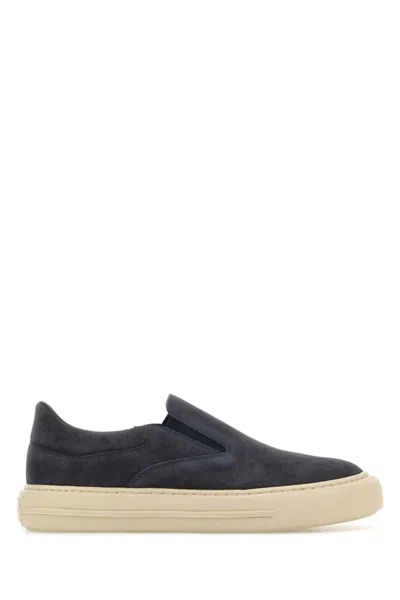 Hogan Navy Blue Suede H691 Slip Ons In Gray