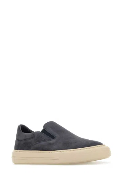 Hogan Navy Blue Suede H691 Slip Ons In Gray