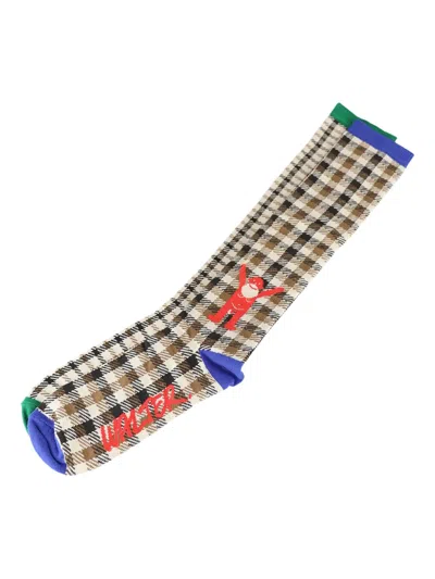 Walter Van Beirendonck Check-pattern Socks In Brown