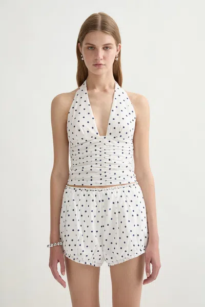 Posse Edie Polka-dot Halterneck Top In White