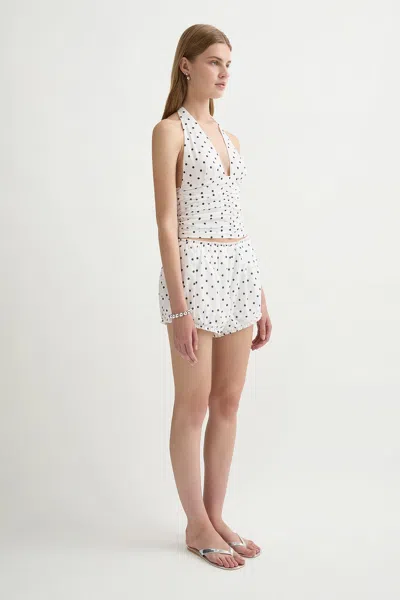 Posse Edie Polka-dot Halterneck Top In White