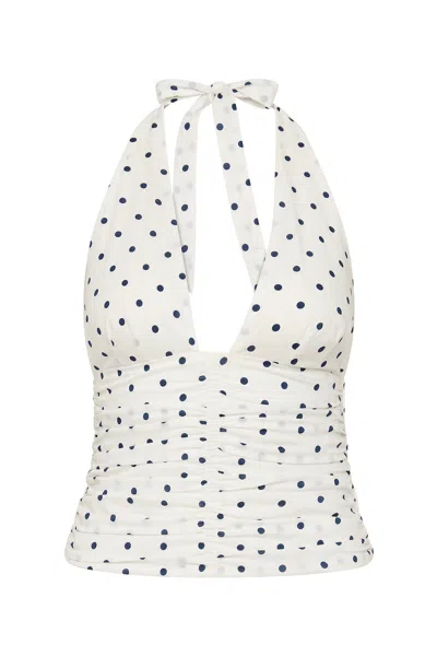 Posse Edie Polka-dot Halterneck Top In White