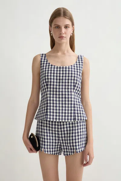 Posse Sadie Gingham Linen Top In Multi