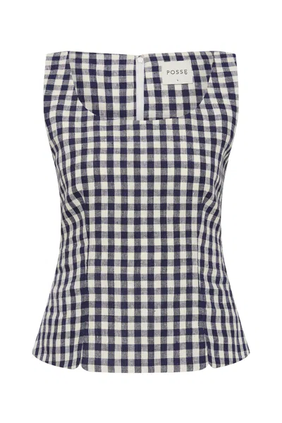 Posse Sadie Gingham Linen Top In Multi