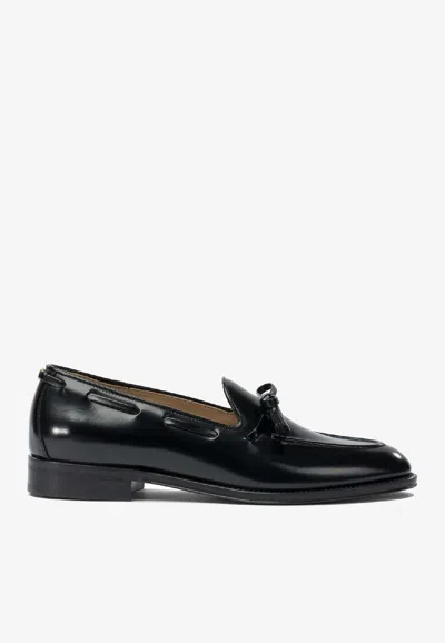Valentino Garavani Bowshire Loafers In Black Glossy Calfskin