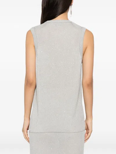Tom Ford Sequined Crew Neck Sleeveless Ribbed Top In Gray