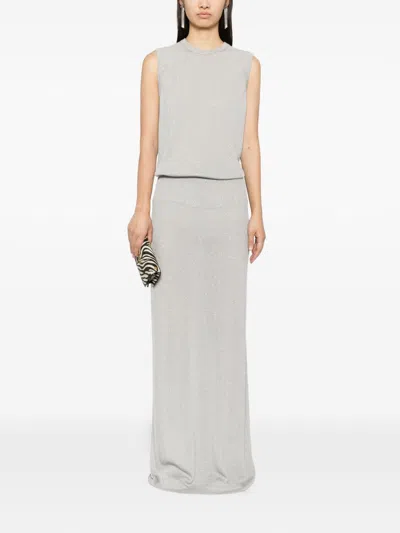 Tom Ford Sequined Crew Neck Sleeveless Ribbed Top In Gray