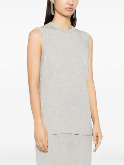 Tom Ford Sequined Crew Neck Sleeveless Ribbed Top In Gray