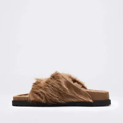Birkenstock Caramel Shearling Sandals In Brown