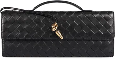 Bottega Veneta Women Leather Andiamo Clutch With Intrecciato Motif In Black