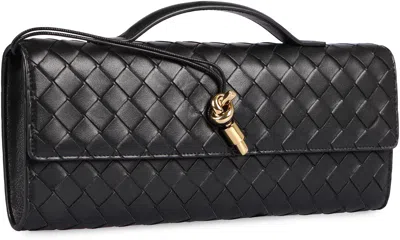 Bottega Veneta Women Leather Andiamo Clutch With Intrecciato Motif In Black
