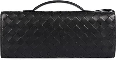 Bottega Veneta Women Leather Andiamo Clutch With Intrecciato Motif In Black