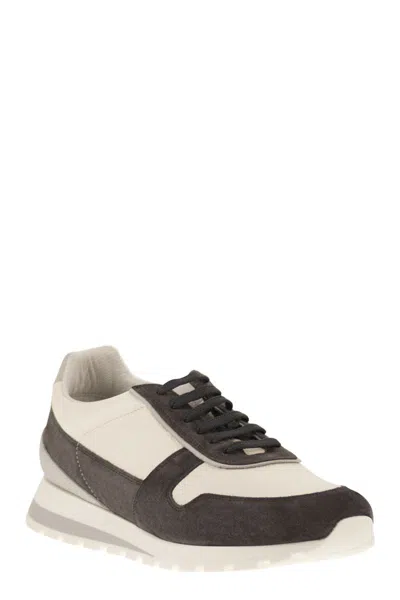 Brunello Cucinelli Runners In Calfskin And Washed Suede In Multi