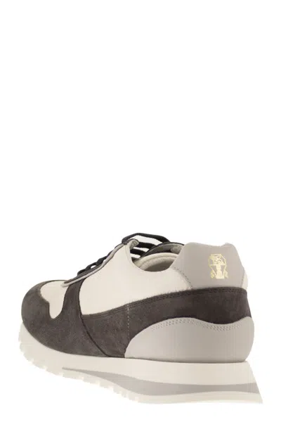 Brunello Cucinelli Runners In Calfskin And Washed Suede In Multi