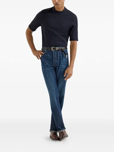 Brunello Cucinelli Relaxed-fit Denim Trousers With Rolled Cuffs In Blue