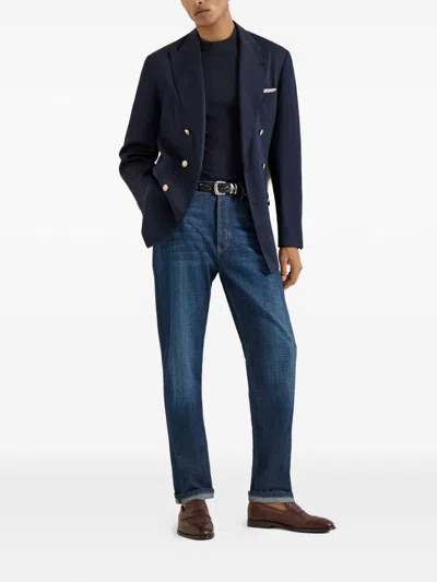 Brunello Cucinelli Relaxed-fit Denim Trousers With Rolled Cuffs In Blue