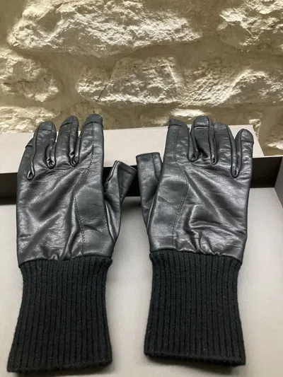 Pre-owned Rick Owens Black Short Ribcuff Leather Gloves
