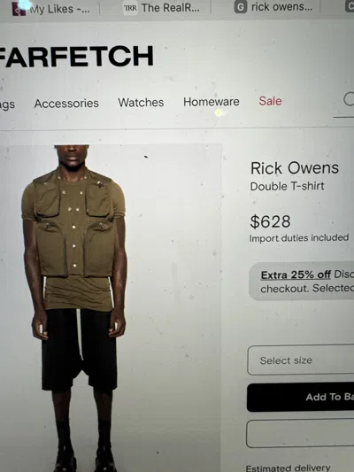 Pre-owned Rick Owens Double T-shirt Size L Forest Color In Green