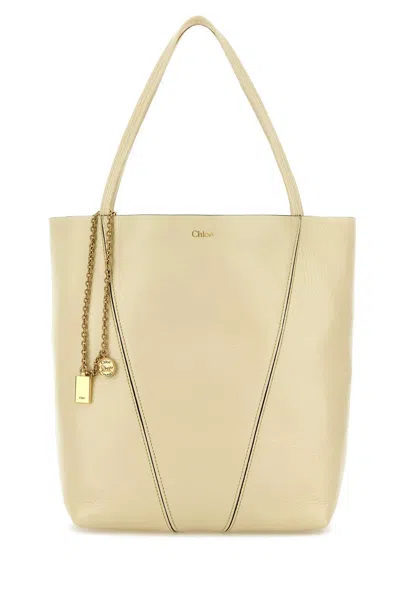 Chloé Pastel Yellow Leather Spin Shopping Bag In Yellow
