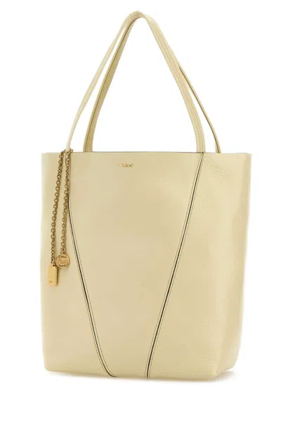 Chloé Pastel Yellow Leather Spin Shopping Bag In Yellow
