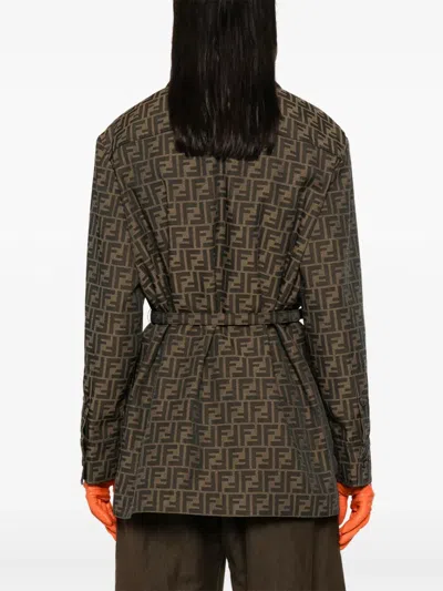 Fendi Women Canvas Single-breasted Jacket In Brown