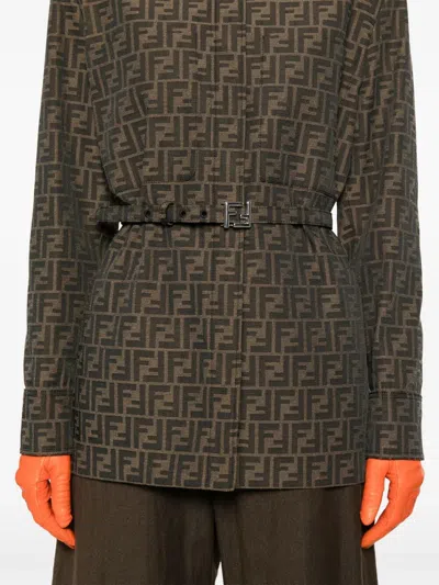 Fendi Women Canvas Single-breasted Jacket In Brown