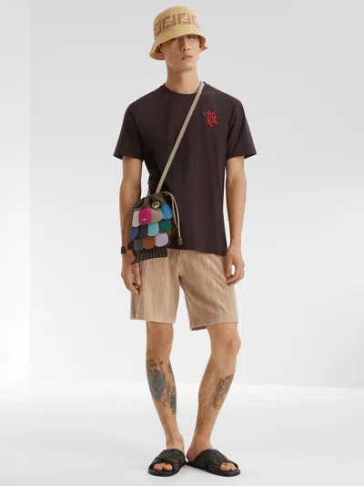 Fendi Double Crossed Band Logo Slides With Jacquard Ff Design In Black