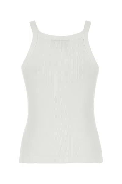 Fendi Women White Ribbed Tank Top With Contrasting Logo Embroidery In Stretch Cotton Woman In White