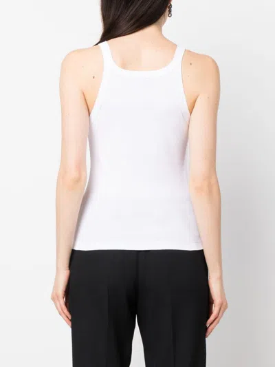 Fendi Women White Ribbed Tank Top With Contrasting Logo Embroidery In Stretch Cotton Woman In White