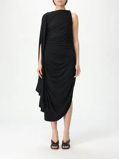 Bottega Veneta Black One-shoulder Draped Midi-dress