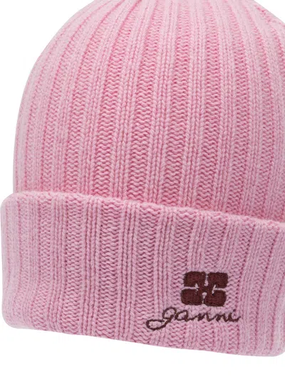 Ganni Women Wool Blend Beanie In Pink