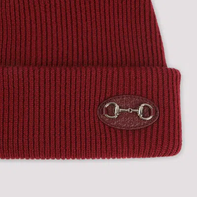 Gucci Bordeaux Horsebit Beanie Hat In Red