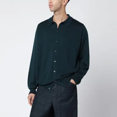 John Smedley Wool Cardigan Long Sleeves Ribbed Cuffs In Green