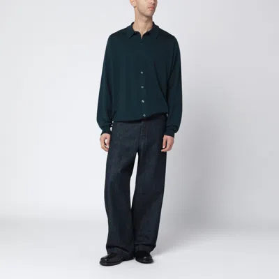 John Smedley Wool Cardigan Long Sleeves Ribbed Cuffs In Green