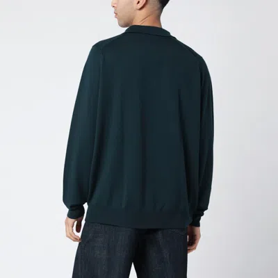 John Smedley Wool Cardigan Long Sleeves Ribbed Cuffs In Green