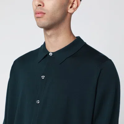 John Smedley Wool Cardigan Long Sleeves Ribbed Cuffs In Green