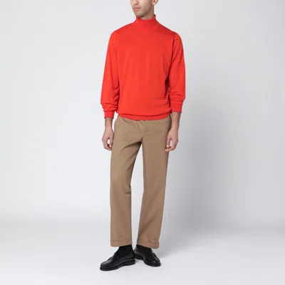 John Smedley Wool Turtleneck Sweater Long Sleeves In Red