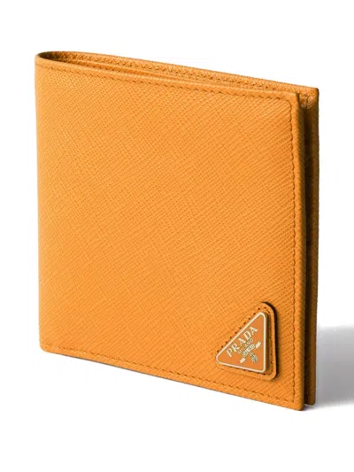 Prada Triangle Logo Leather Wallet In Orange