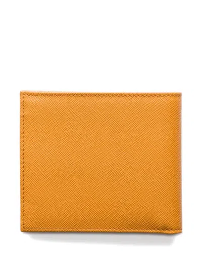 Prada Triangle Logo Leather Wallet In Orange
