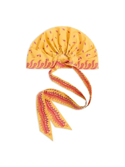 Valentino Garavani Escape Headband In Cotton And Silk Woman Multicolour Uni In Orange