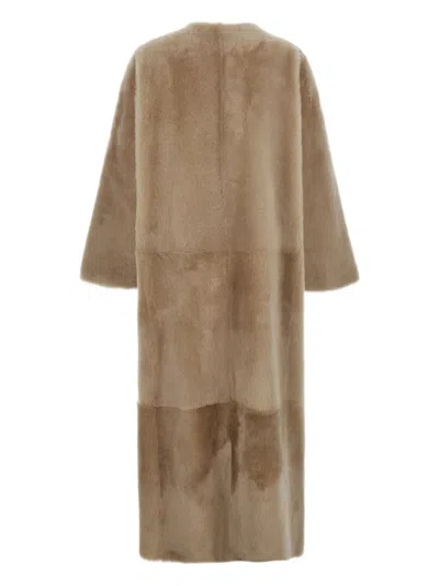 Yves Salomon Round-neckline Concealed-fastening Coat In Neutral