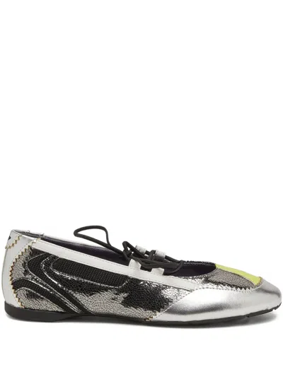 Diesel Lace-up Ballet Flats In Silver