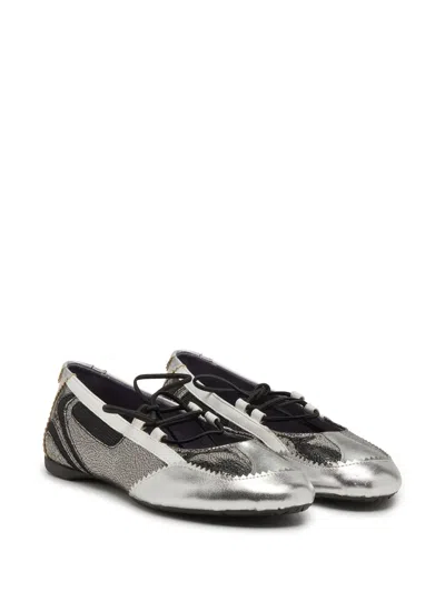 Diesel Lace-up Ballet Flats In Silver
