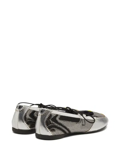 Diesel Lace-up Ballet Flats In Silver