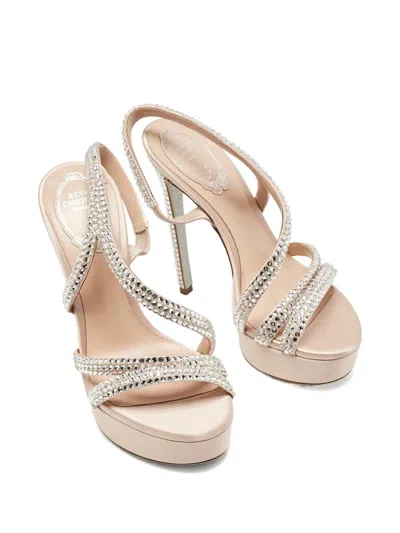 Pre-owned René Caovilla Lisa Platform Crystal Sandals In Neutral