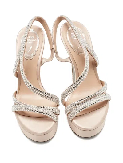 Pre-owned René Caovilla Lisa Platform Crystal Sandals In Neutral